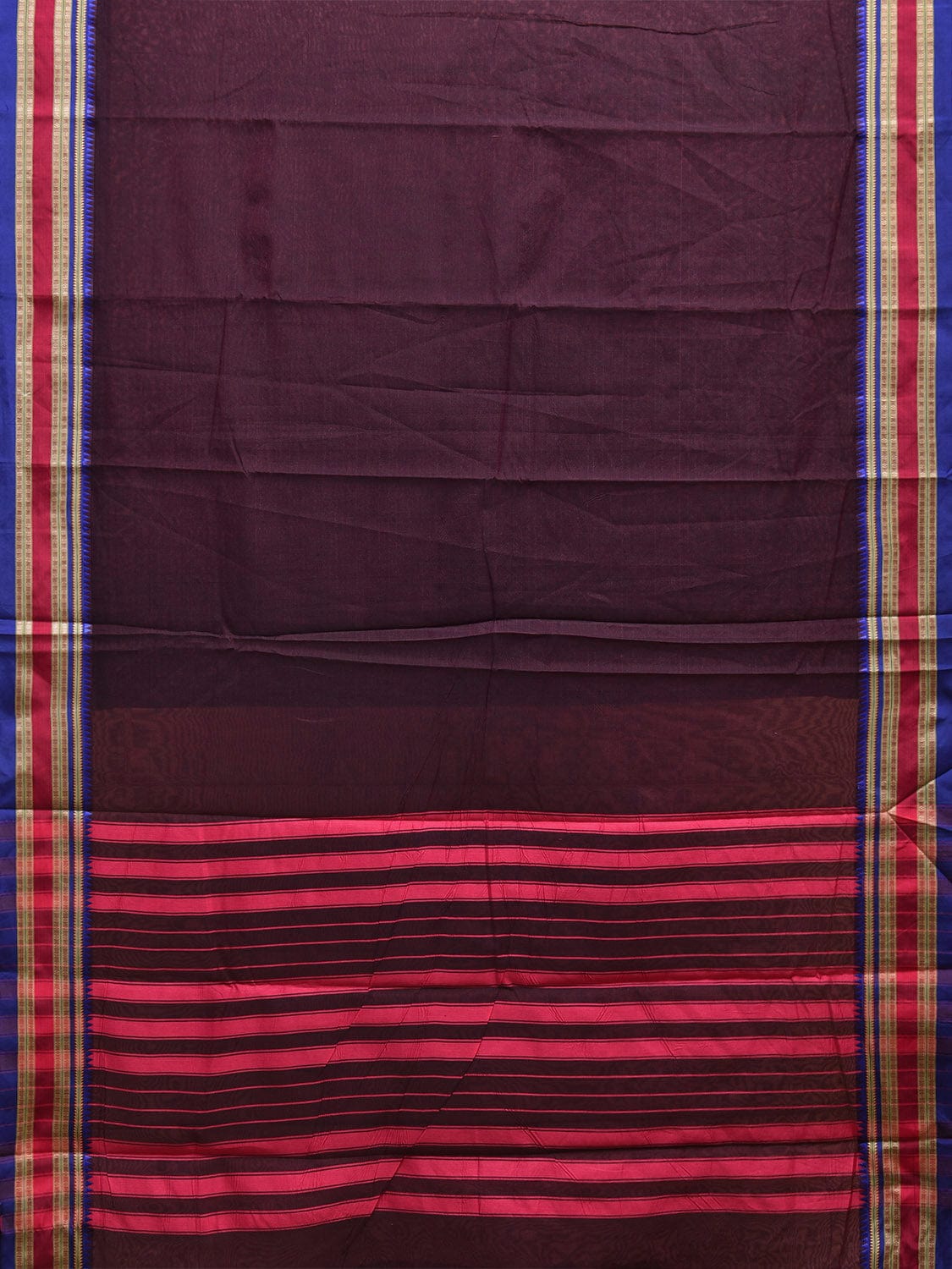 Wine and Pink Bamboo Cotton Plain Saree with Strips Pallu Design No Blouse bc0784
