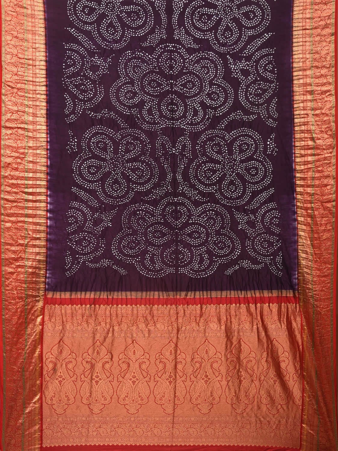 Wine and Red Bandhani Kanchipuram Silk Handloom Saree with Border and Pallu Design bn0410