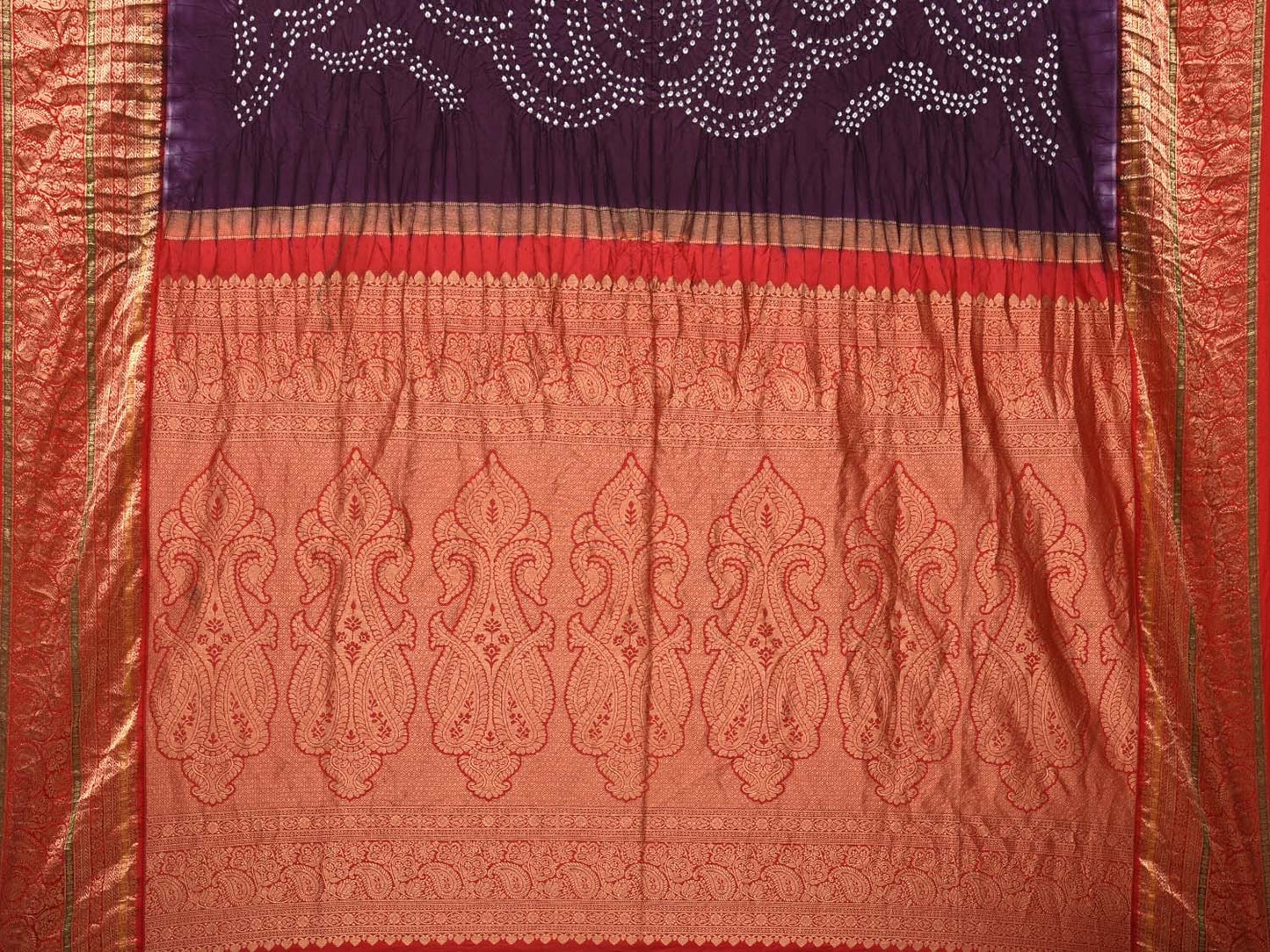 Wine and Red Bandhani Kanchipuram Silk Handloom Saree with Border and Pallu Design bn0410