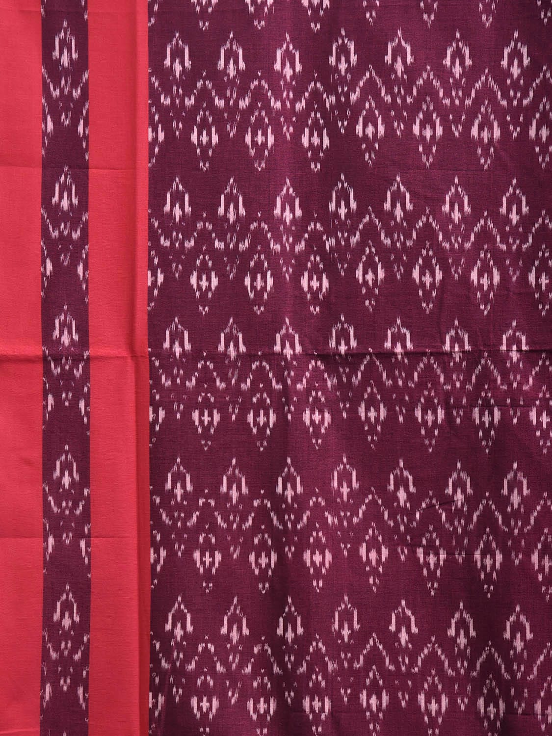 Wine and Red Pochampally Ikat Cotton Handloom Saree with Zig-Zag Design No Blouse i0975