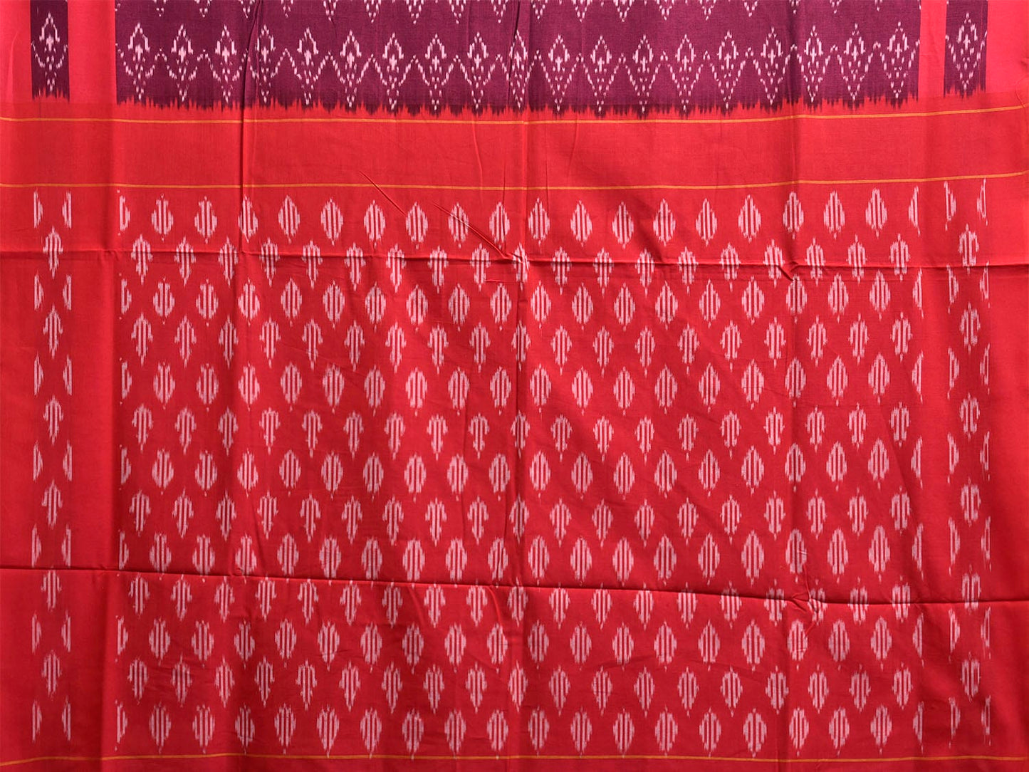 Wine and Red Pochampally Ikat Cotton Handloom Saree with Zig-Zag Design No Blouse i0975