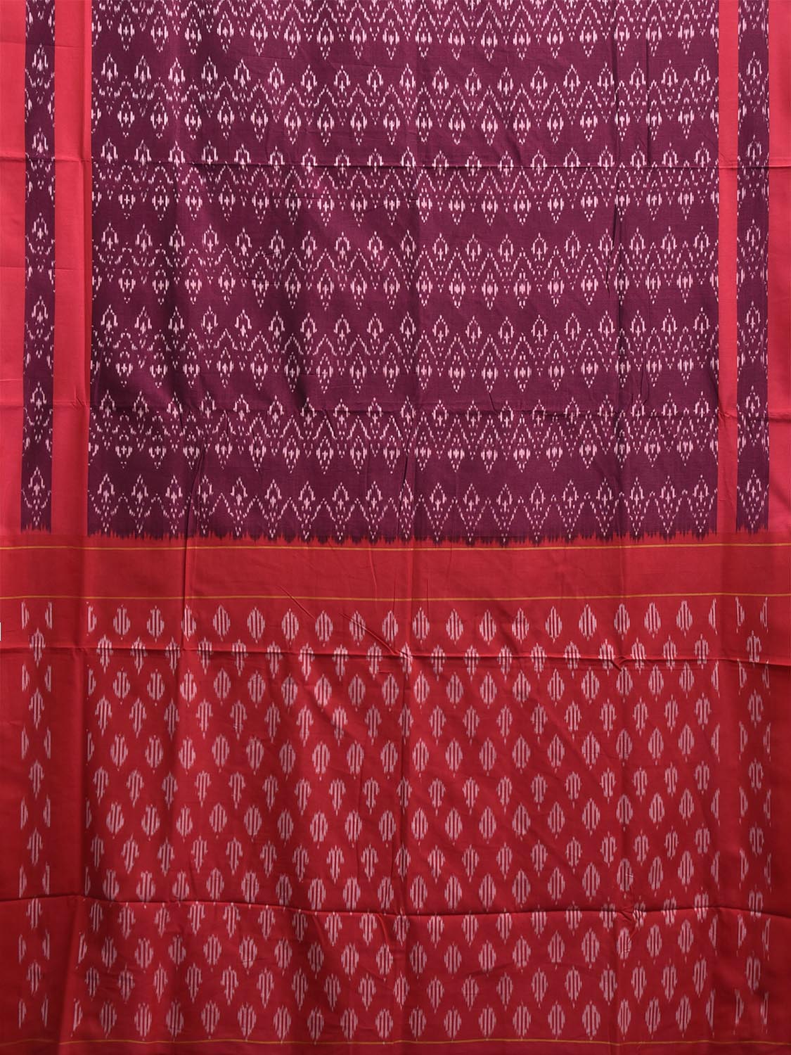 Wine and Red Pochampally Ikat Cotton Handloom Saree with Zig-Zag Design No Blouse i0975