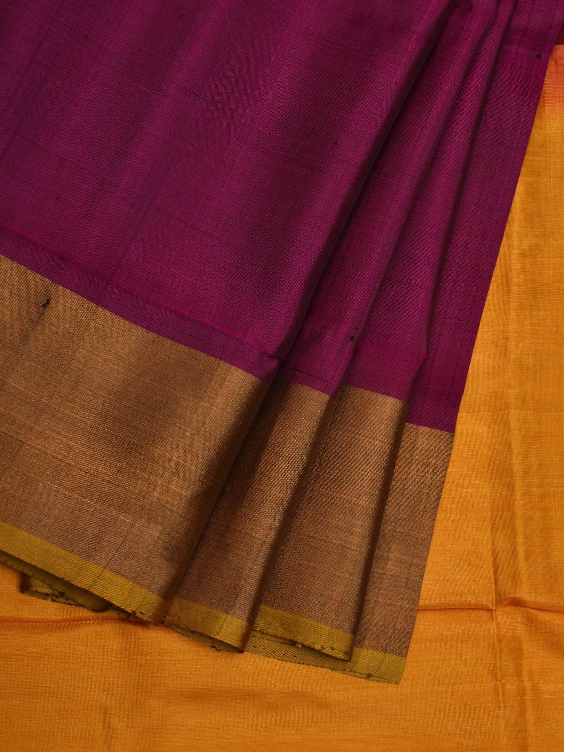 Wine and Yellow Uppada Silk Handloom Plain Saree with Contrast Pallu Design u1835