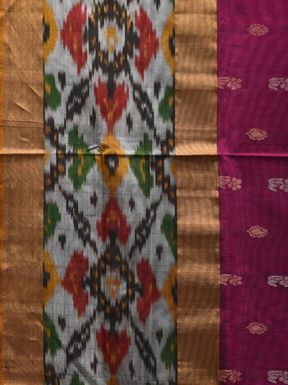 Wine and Yellow Uppada Silk Handloom Saree with Ikat Border Design u1827