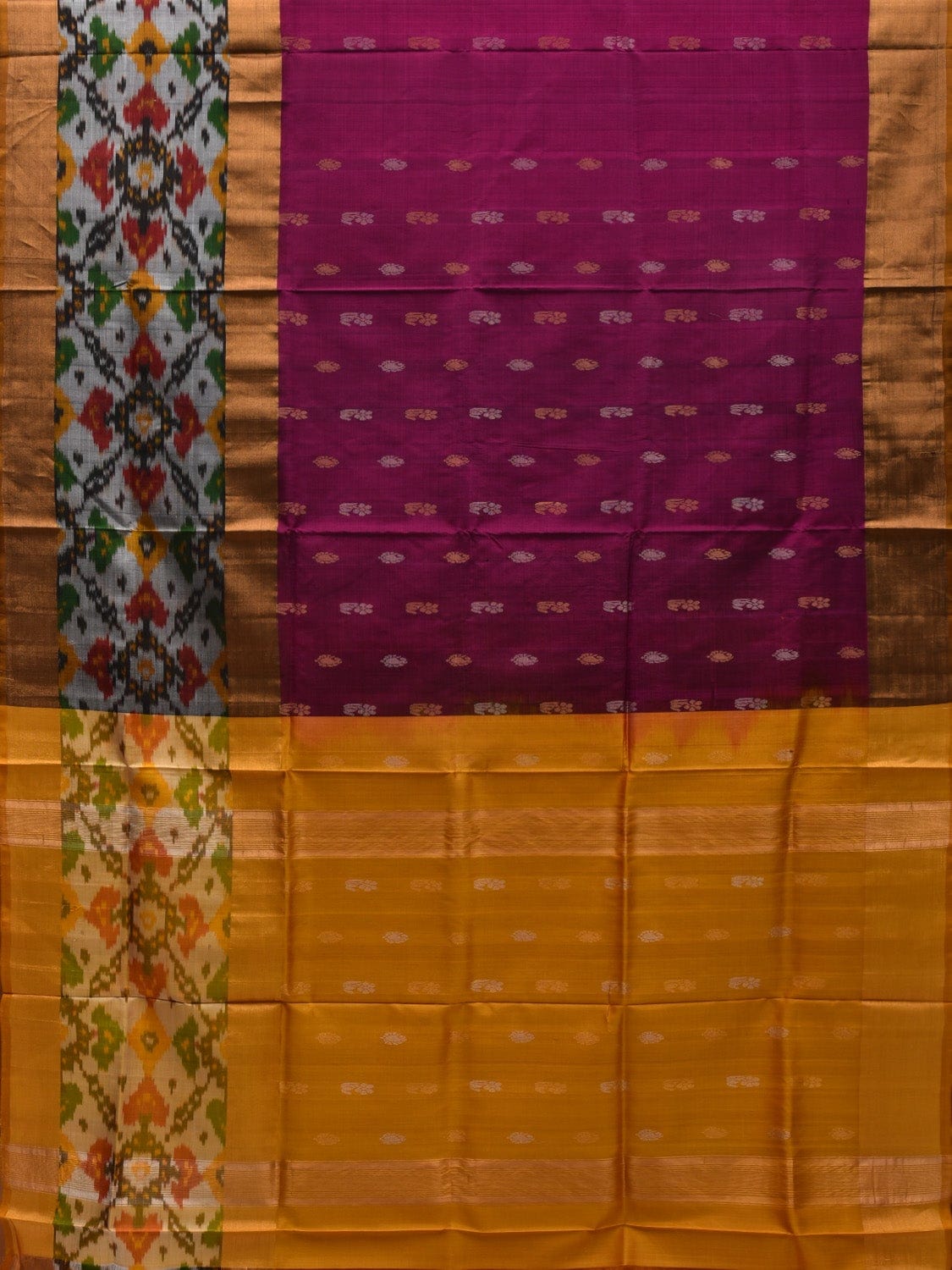 Wine and Yellow Uppada Silk Handloom Saree with Ikat Border Design u1827