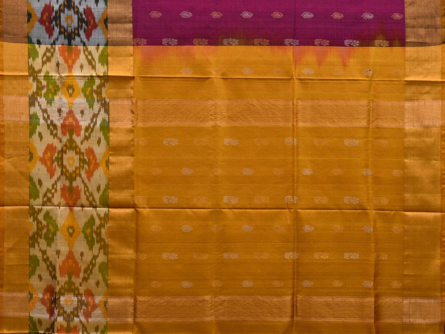 Wine and Yellow Uppada Silk Handloom Saree with Ikat Border Design u1827