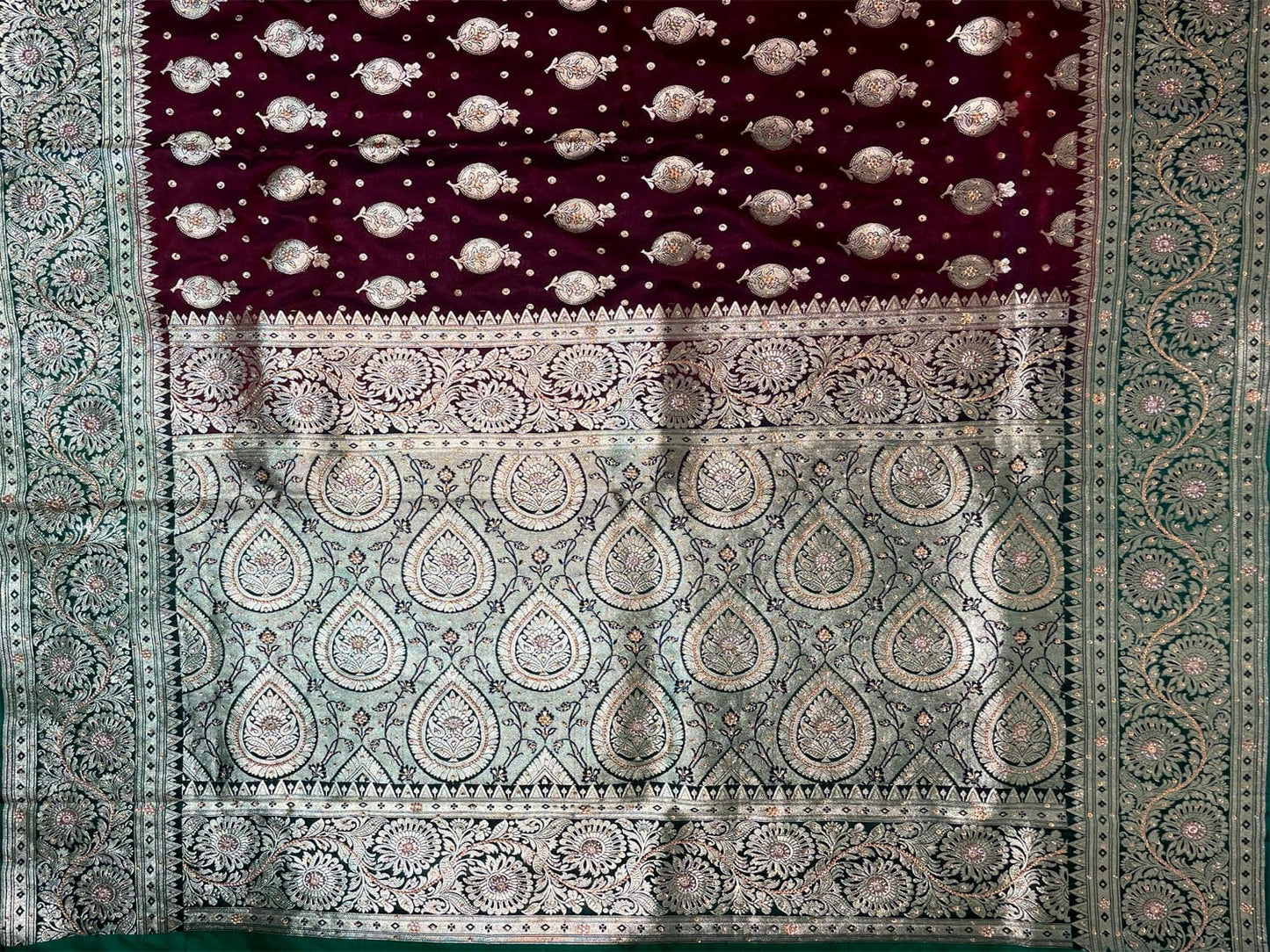 Wine Banaras Katan Silk Saree with Body Butti and Border Design b0365s