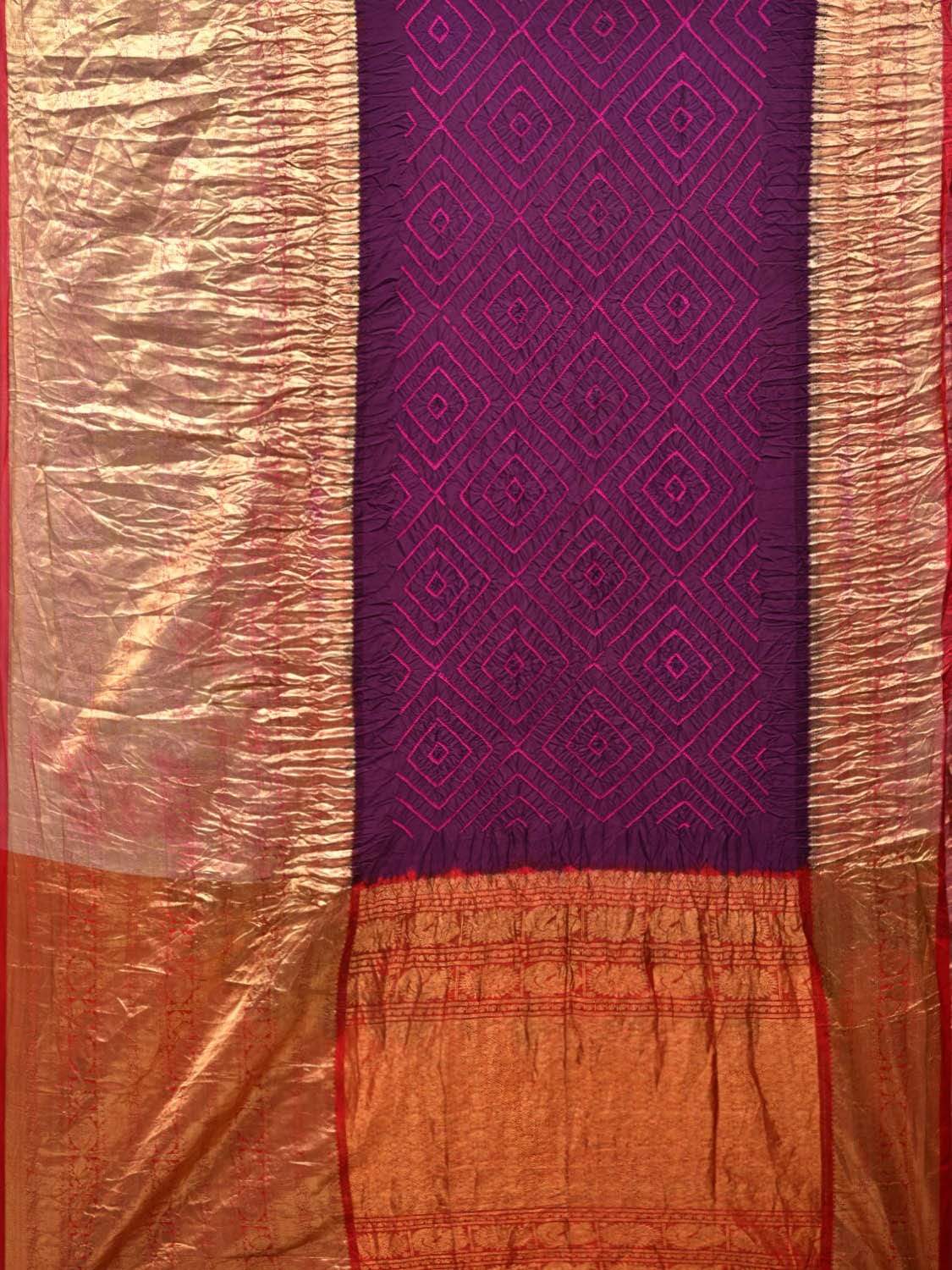 Wine Bandhani Kanchipuram Silk Handloom Saree with Big Border Design bn0277