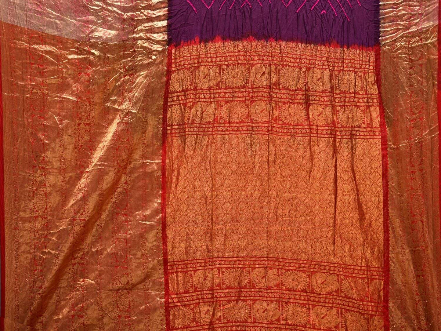 Wine Bandhani Kanchipuram Silk Handloom Saree with Big Border Design bn0277