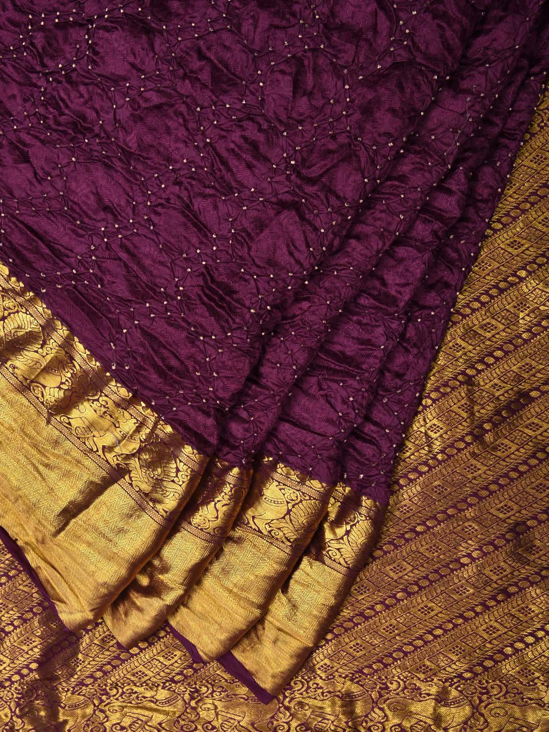 Wine Bandhani Kanchipuram Silk Handloom Saree with Body Buta and Border Design bn0241