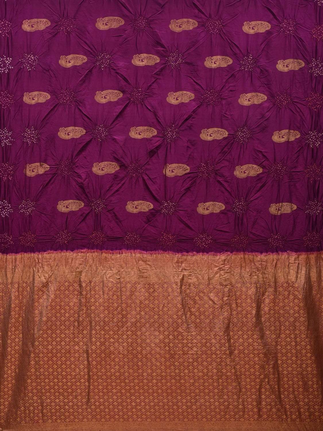 Wine Bandhani Kanchipuram Silk Handloom Saree with Peacock Buta Design bn0296