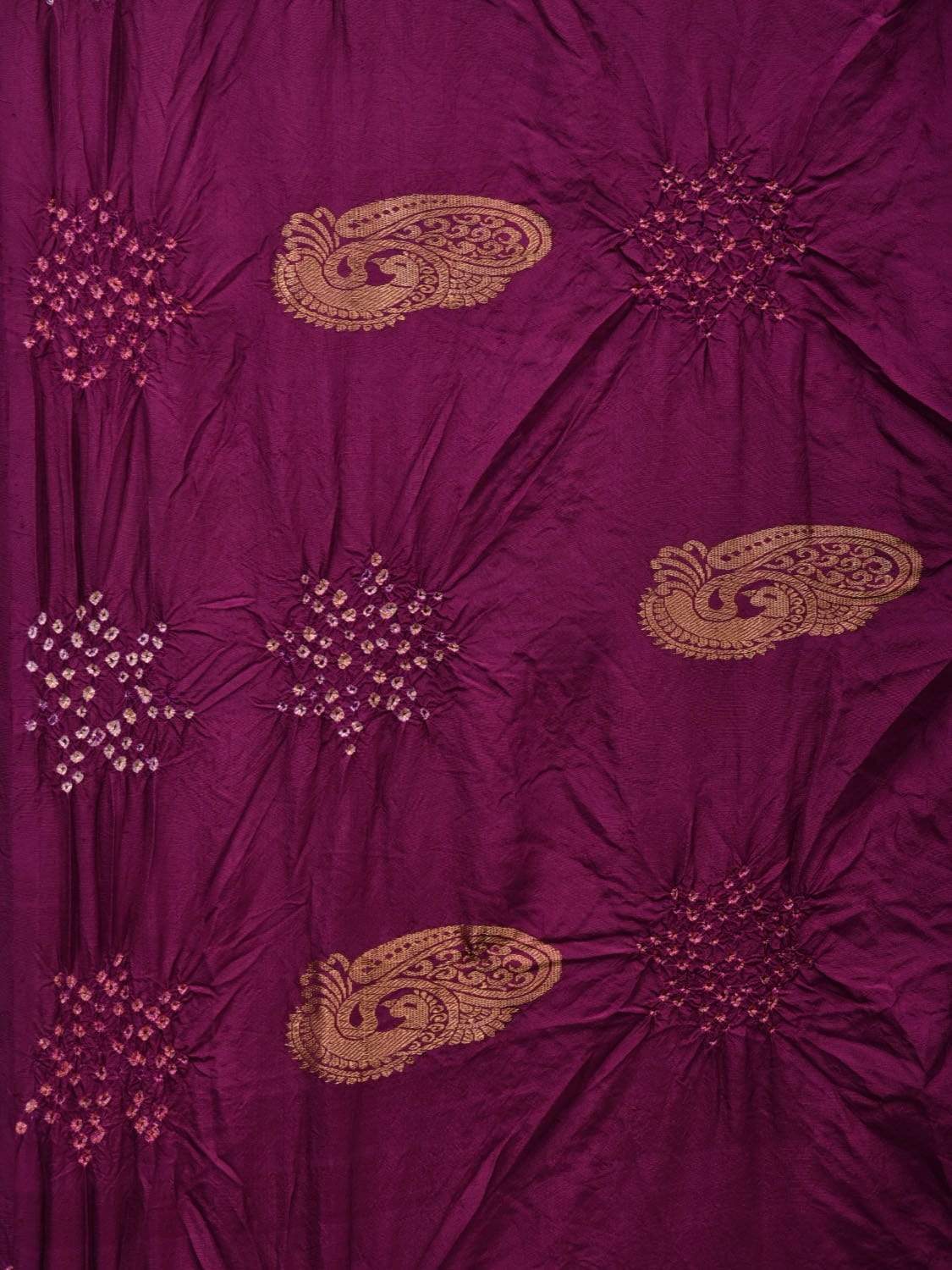 Wine Bandhani Kanchipuram Silk Handloom Saree with Peacock Buta Design bn0296