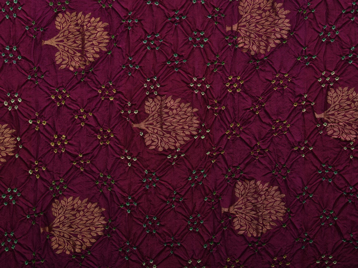Wine Bandhani Kanchipuram Silk Handloom Saree with Tree Buta Design bn0349