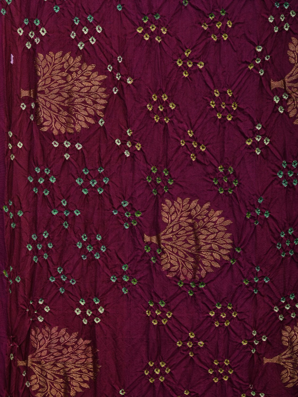 Wine Bandhani Kanchipuram Silk Handloom Saree with Tree Buta Design bn0349