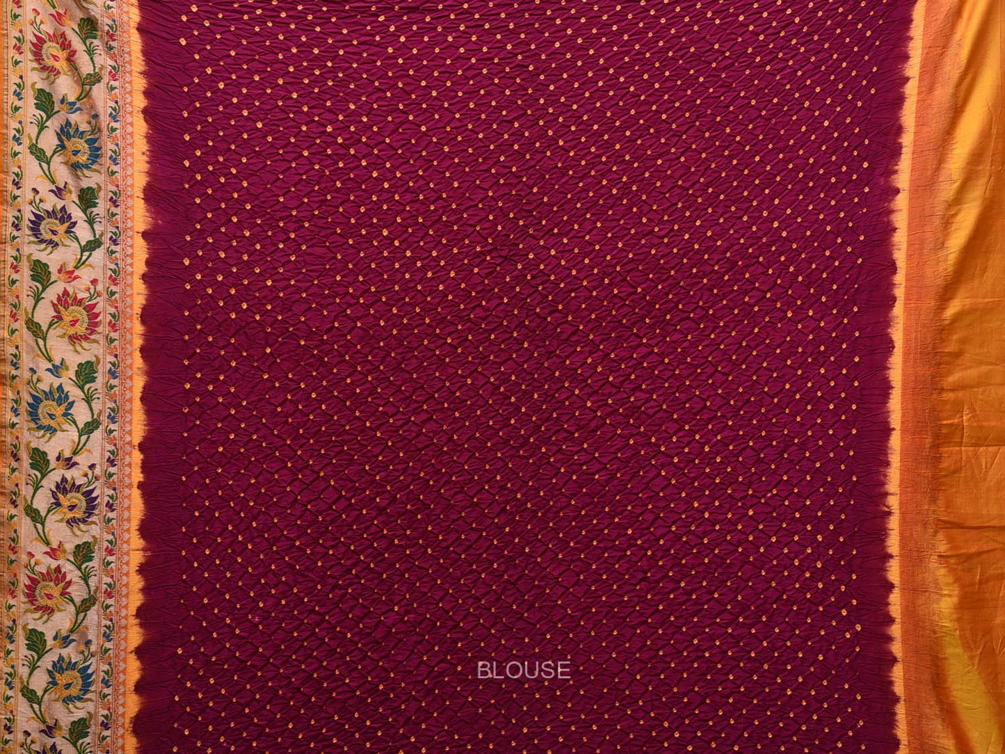Wine Bandhani Paithani Silk Handloom Saree with Lotus Border and Pallu Design bn0472