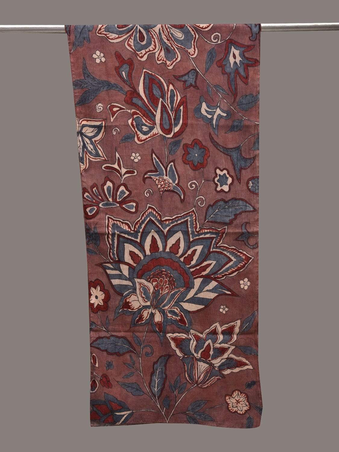 Wine Kalamkari Hand Painted Cotton Handloom Stole with Floral Design ds2563
