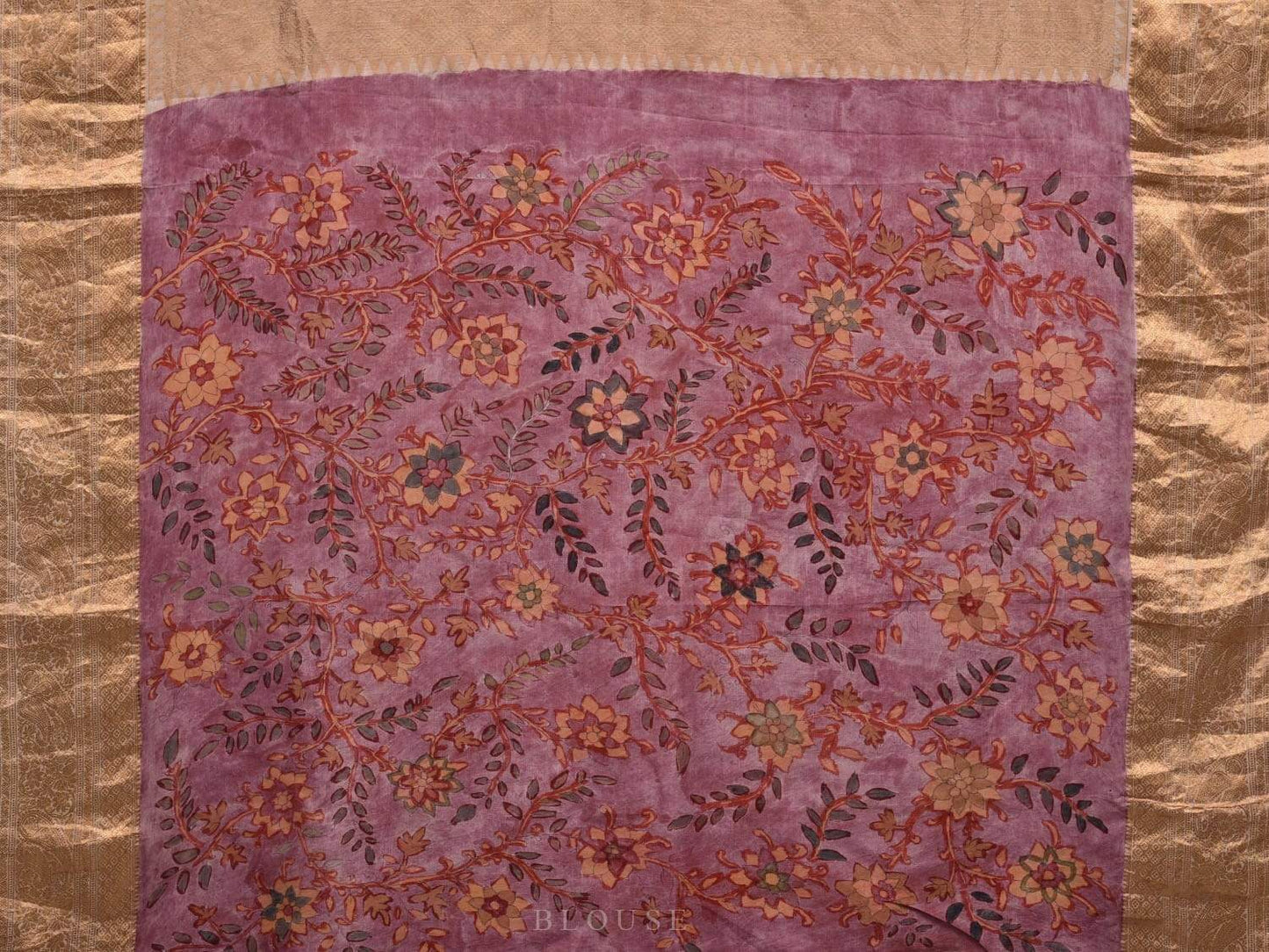 Wine Kalamkari Hand Painted Kanchipuram Silk Handloom Saree with Floral Design KL0563