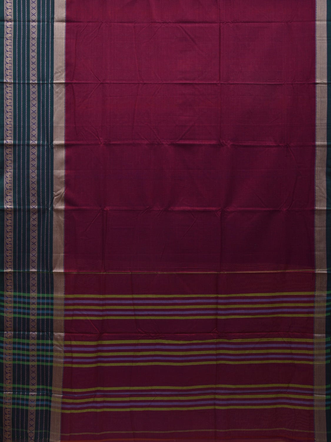Wine Kanchi Cotton Plain Saree wtih One Side Border Design o0319
