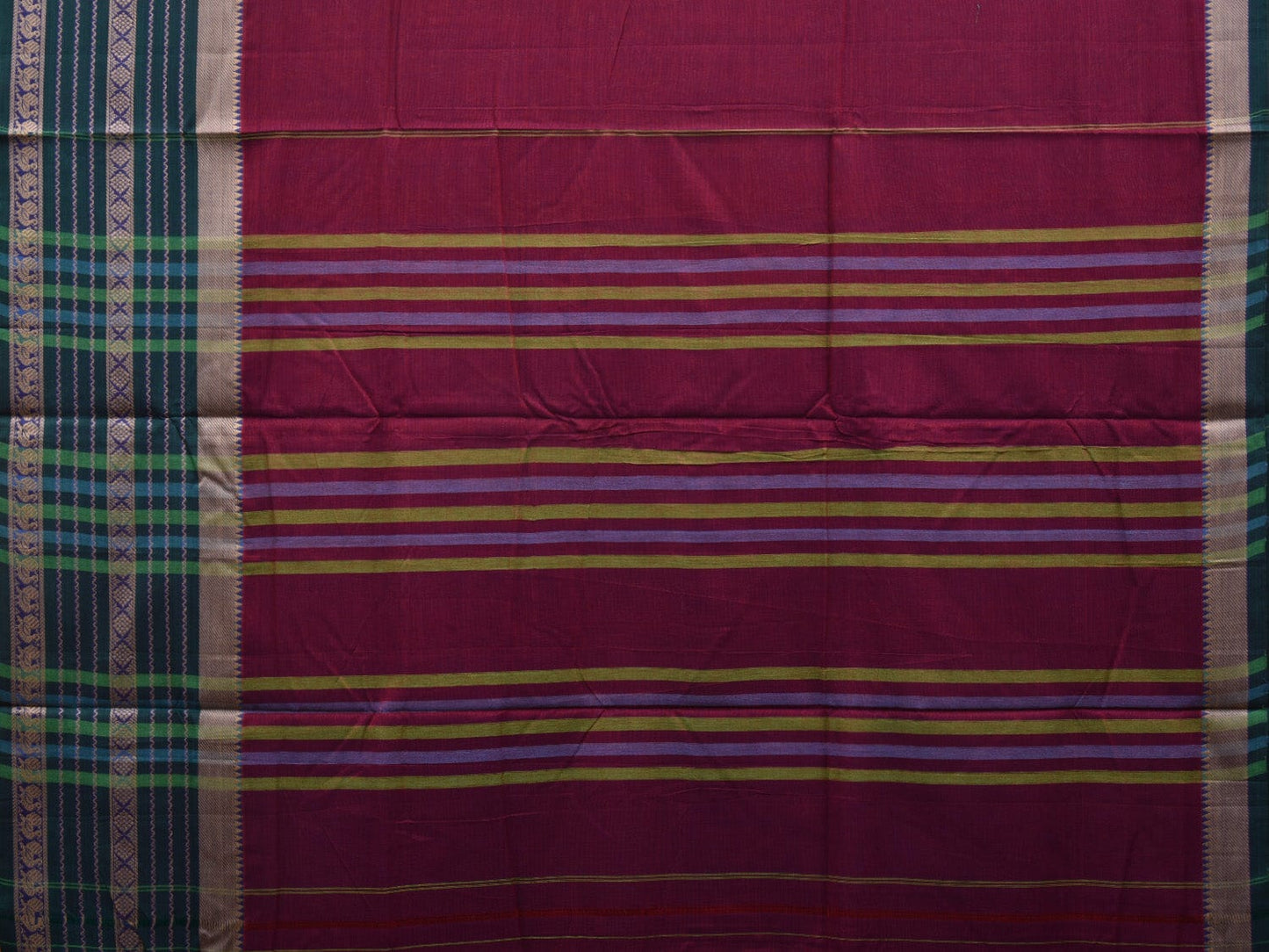 Wine Kanchi Cotton Plain Saree wtih One Side Border Design o0319