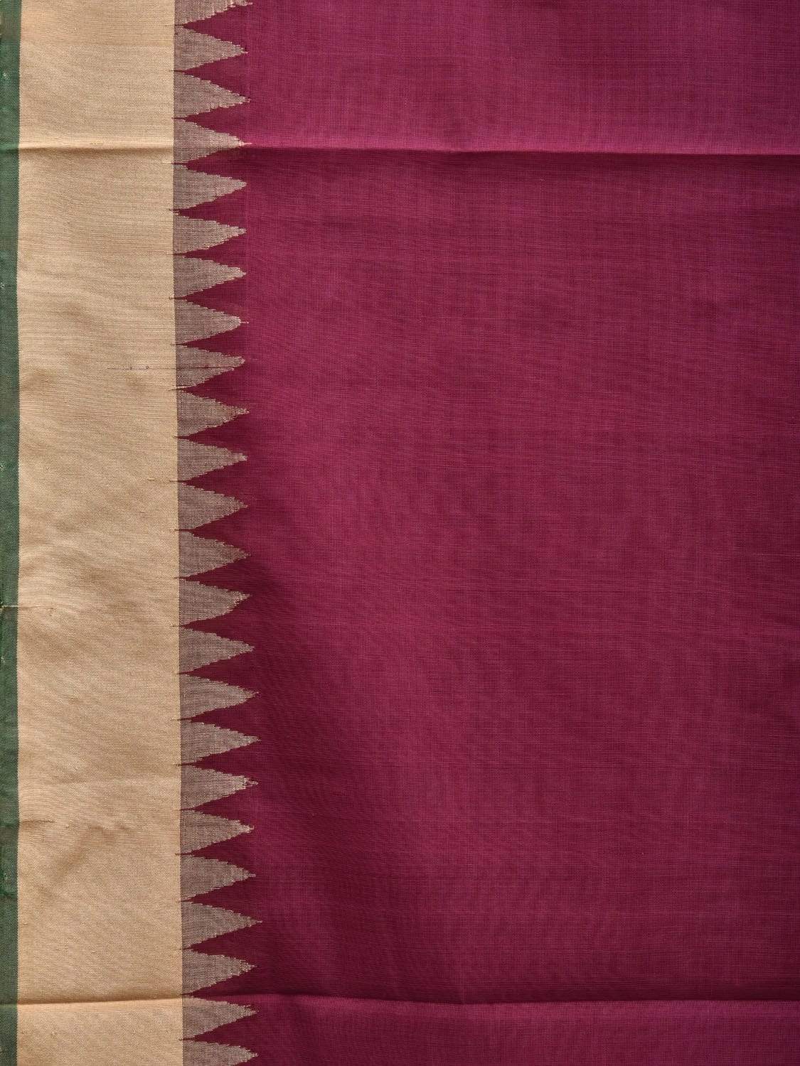 Wine Khadi Cotton Handloom Plain Saree with Temple Border Design kh0525