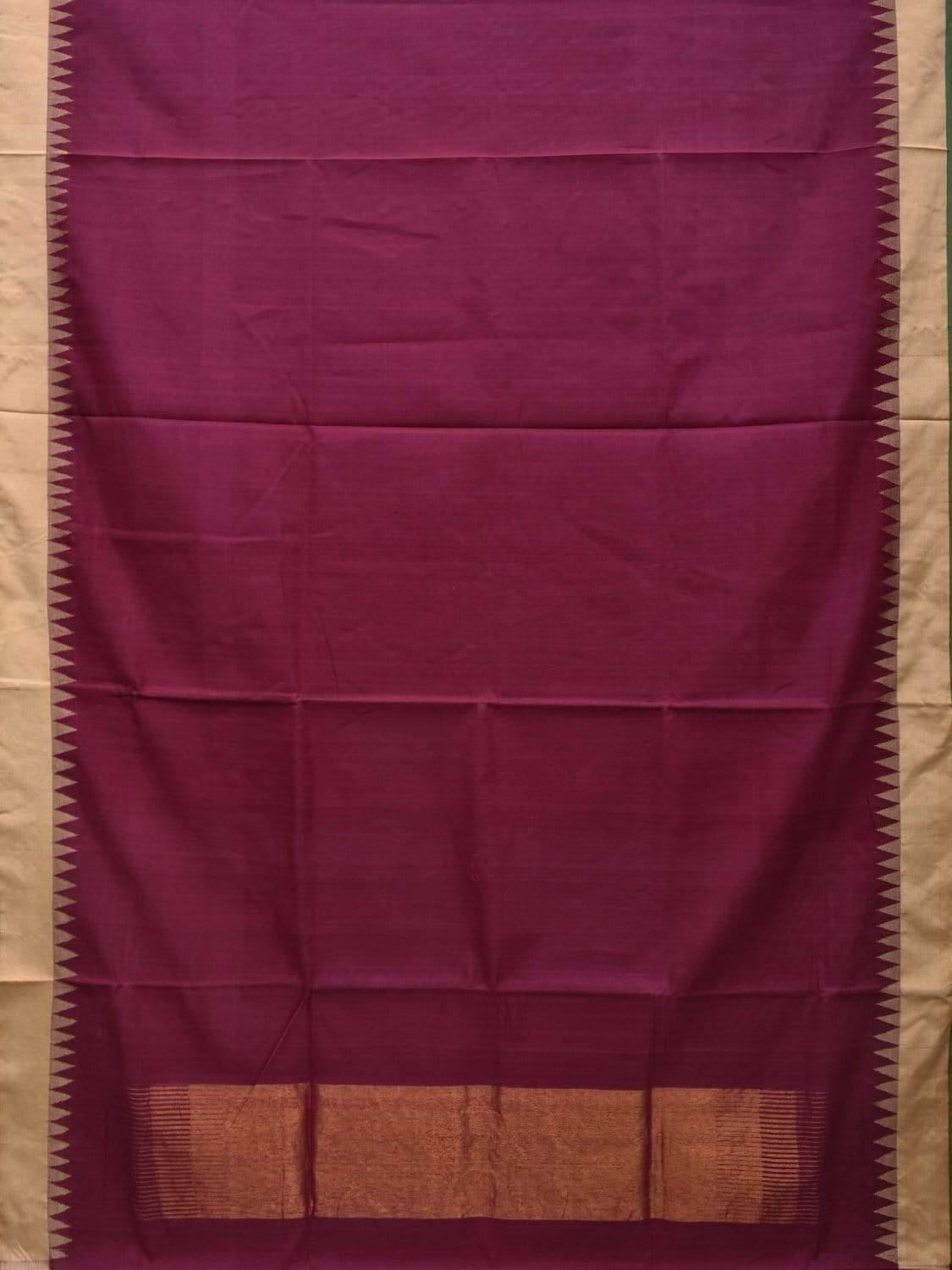 Wine Khadi Cotton Handloom Plain Saree with Temple Border Design kh0525