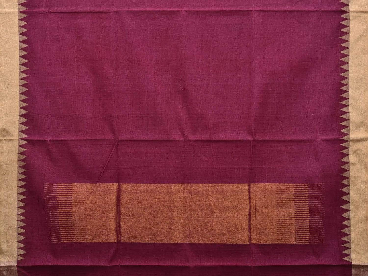 Wine Khadi Cotton Handloom Plain Saree with Temple Border Design kh0525