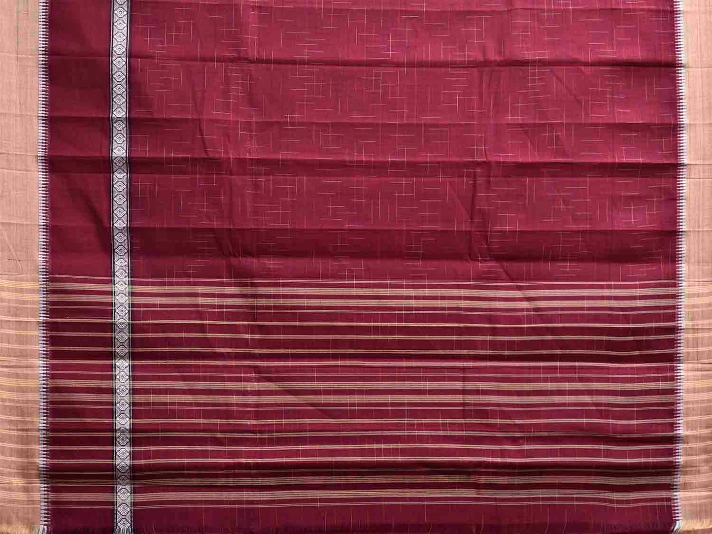 Wine Narayanpet 80s Cotton Handloom Saree with Ikat Weave and Big Border Design No Blouse np1136