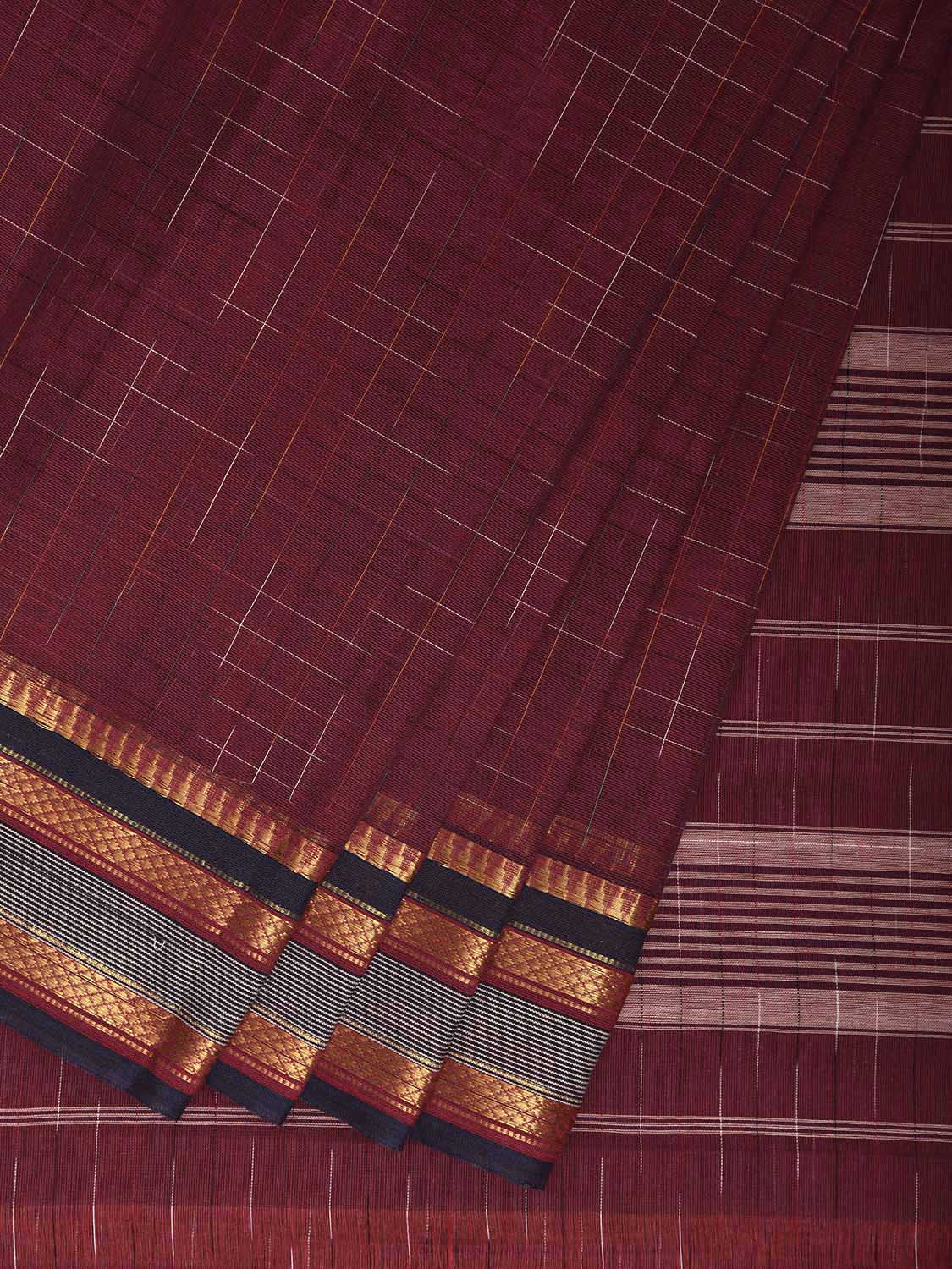 Wine Narayanpet 80s Cotton Handloom Saree with Ikat Weave Design No Blouse np1130