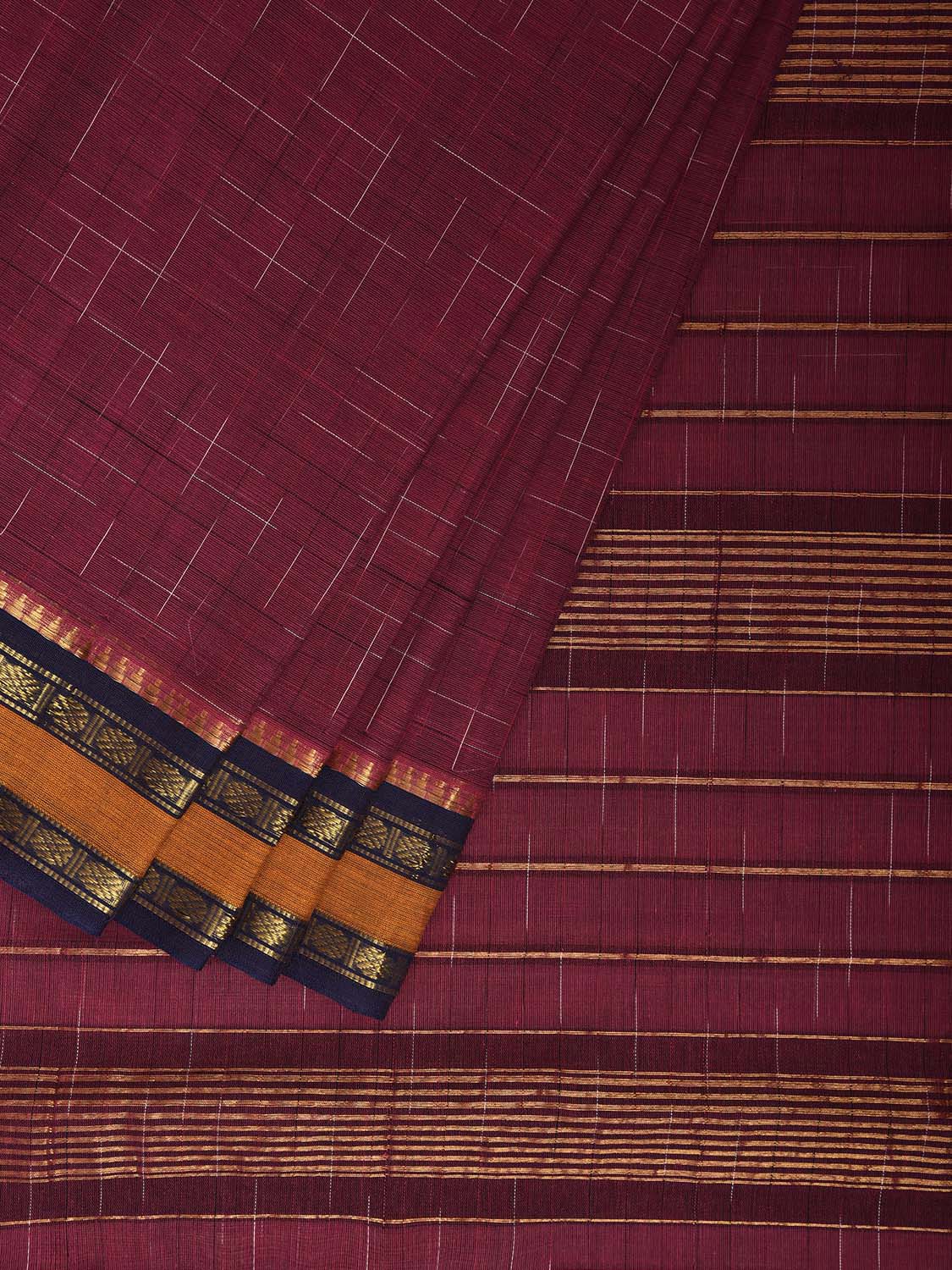 Wine Narayanpet 80s Cotton Handloom Saree with Ikat Weave Design No Blouse np1133