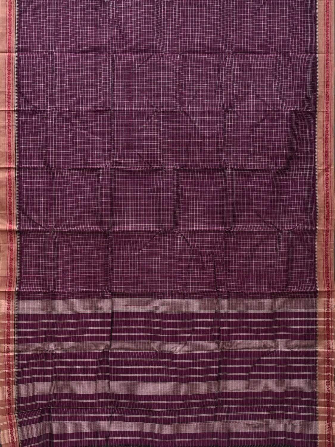 Wine Narayanpet Cotton Handloom Saree with Checks and Thread Border Design No Blouse np0490
