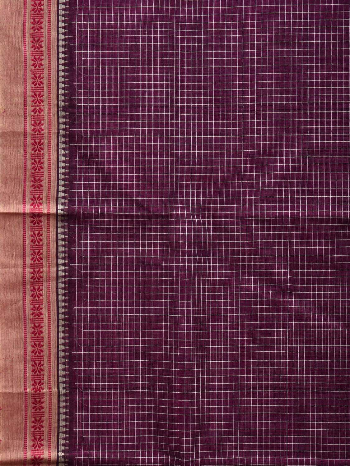 Wine Narayanpet Cotton Handloom Saree with Checks and Thread Border Design No Blouse np0490