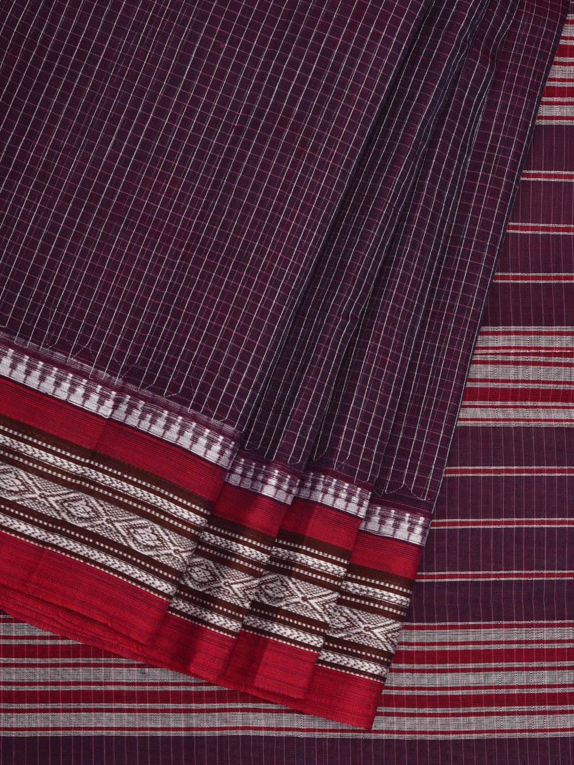 Wine Narayanpet Cotton Handloom Saree with Checks Design No Blouse np0513