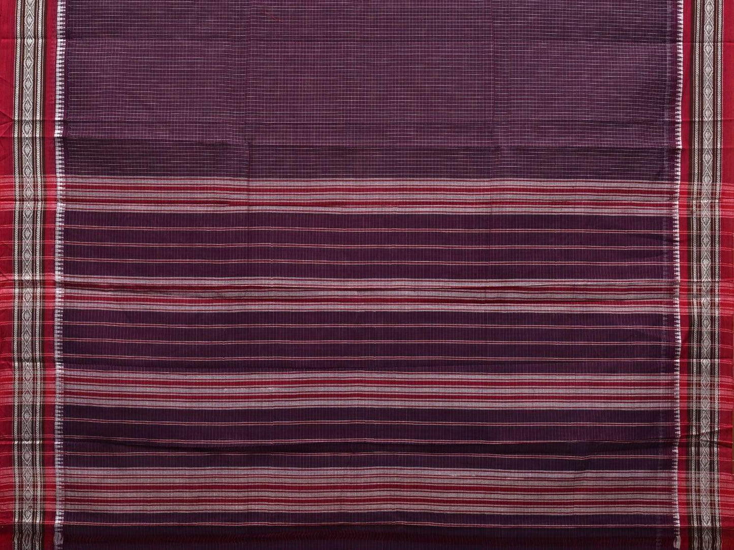 Wine Narayanpet Cotton Handloom Saree with Checks Design No Blouse np0513
