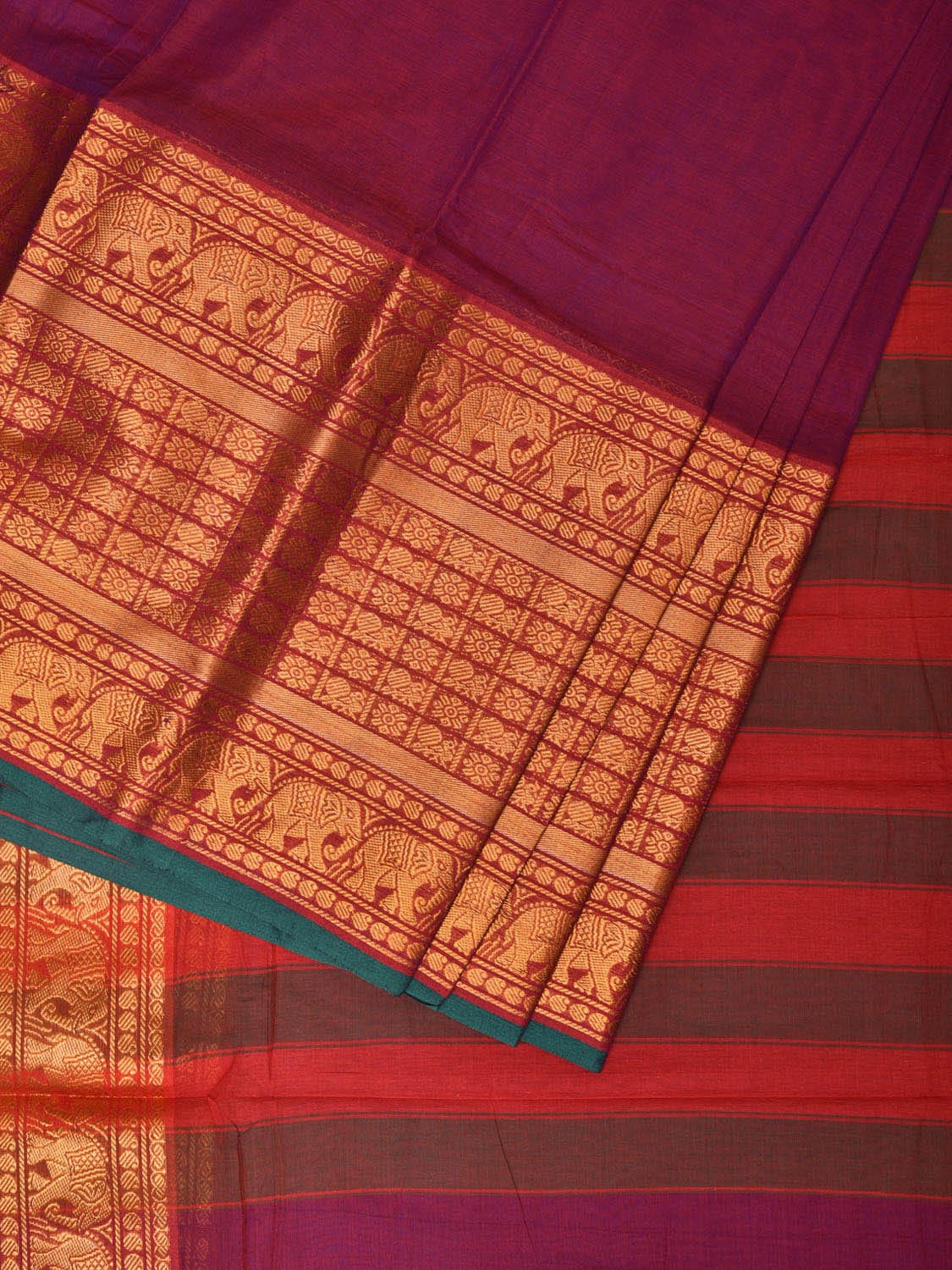 Wine Narayanpet Cotton Handloom Saree with One Side Big Border No Blouse np0739