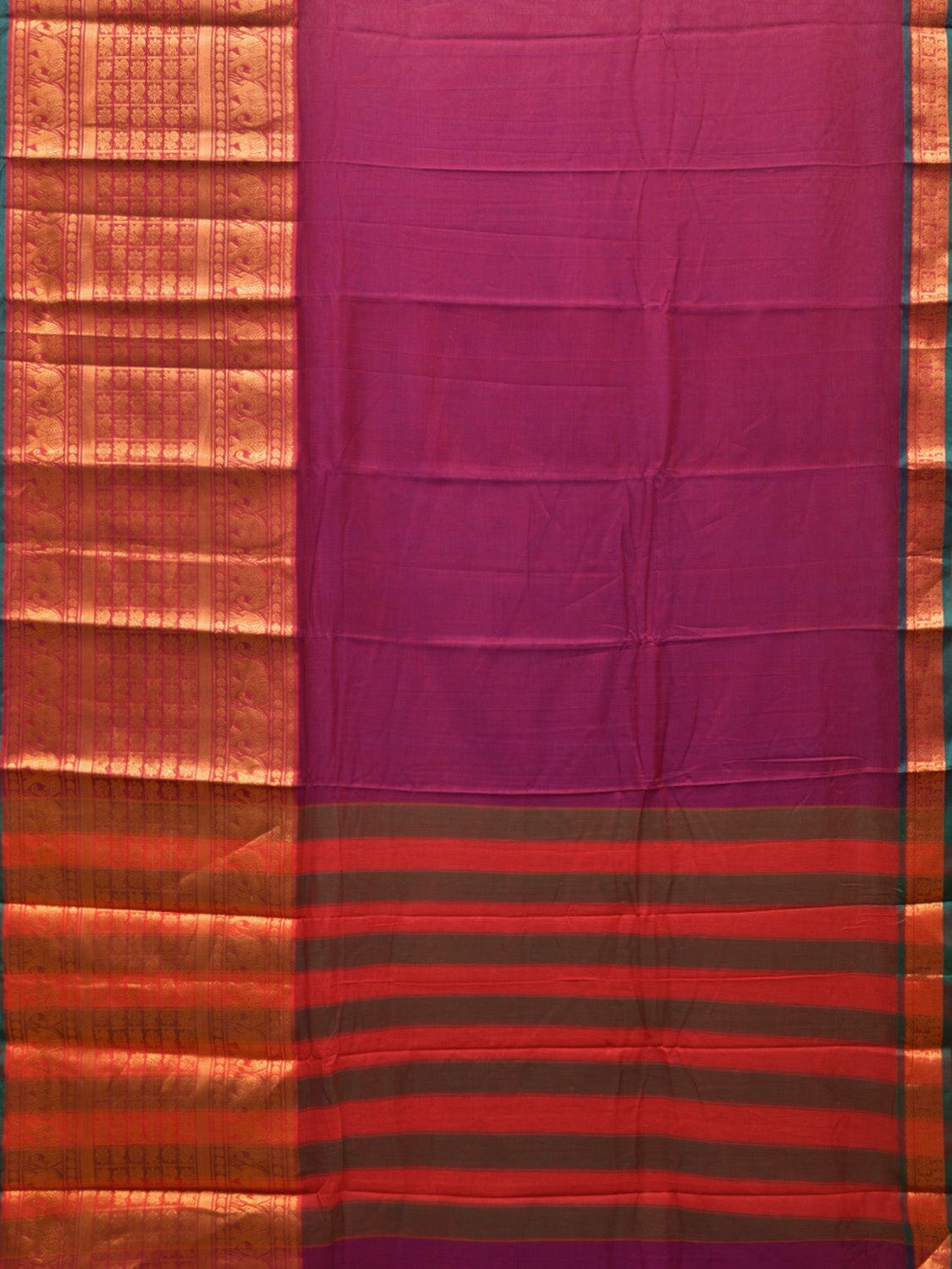 Wine Narayanpet Cotton Handloom Saree with One Side Big Border No Blouse np0739