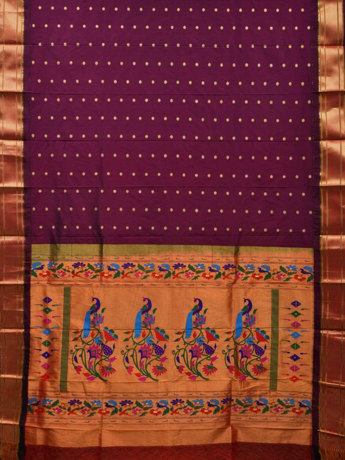 Wine Paithani Silk Handloom Saree with Peacocks Pallu Design p0385
