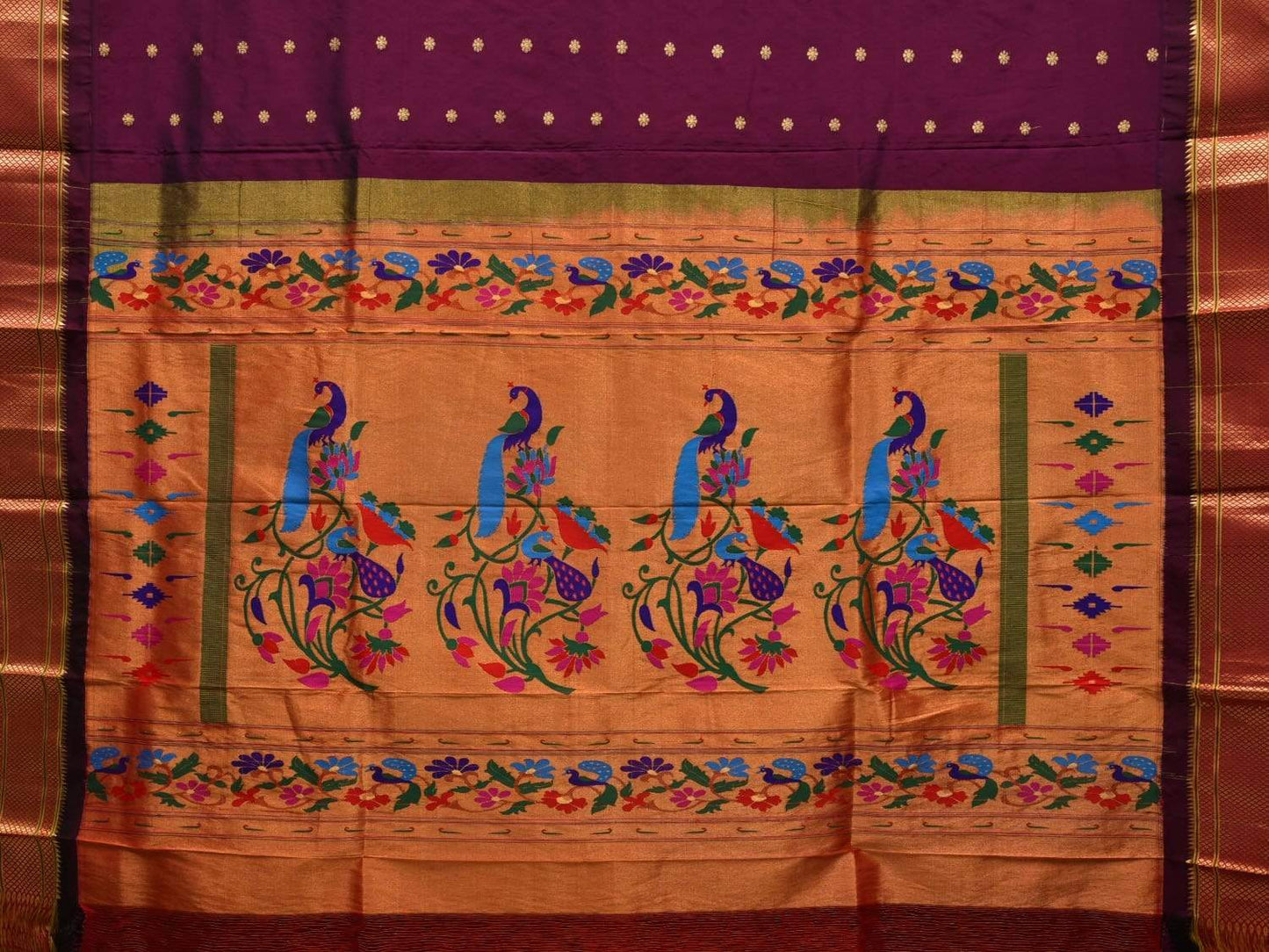 Wine Paithani Silk Handloom Saree with Peacocks Pallu Design p0385