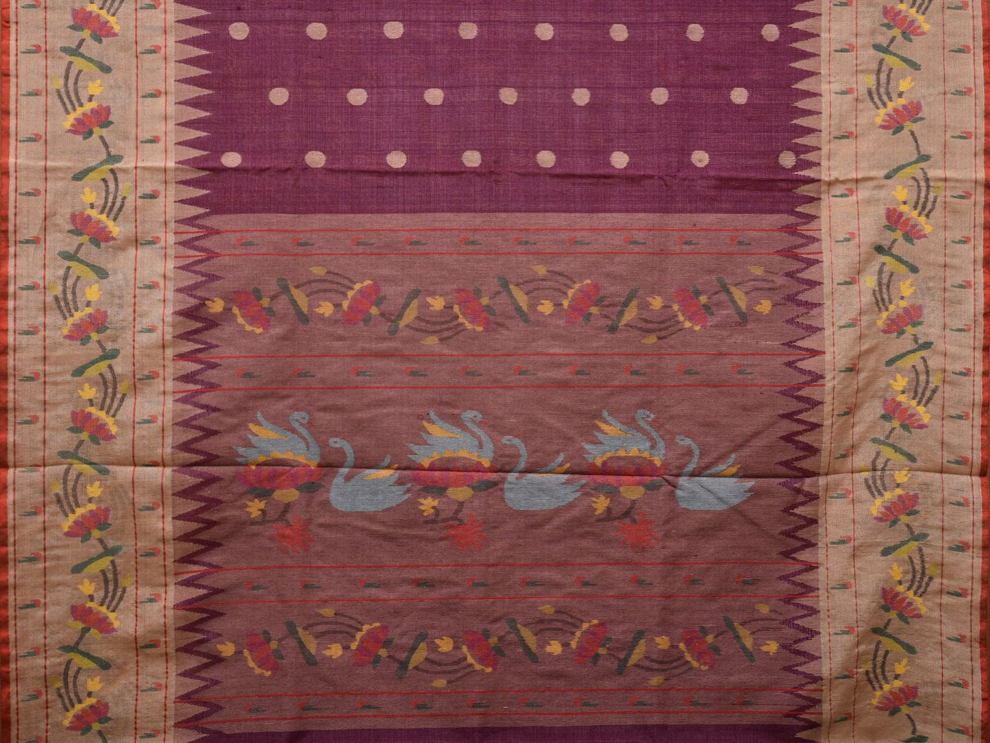 Wine Paithani Tussar Khadi Handloom Saree with Lotus Border Design kh0560