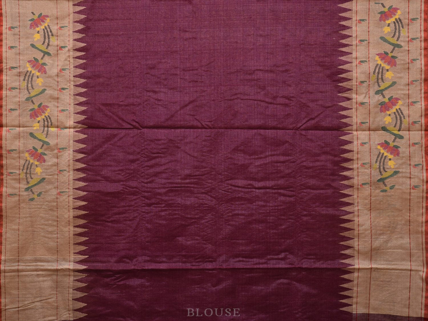 Wine Paithani Tussar Khadi Handloom Saree with Lotus Border Design kh0560