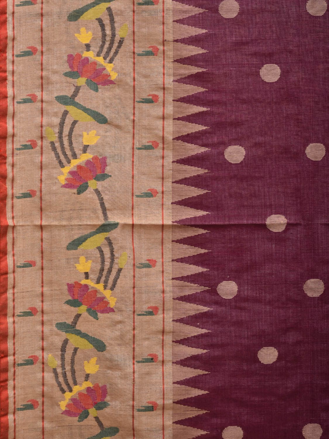 Wine Paithani Tussar Khadi Handloom Saree with Lotus Border Design kh0560