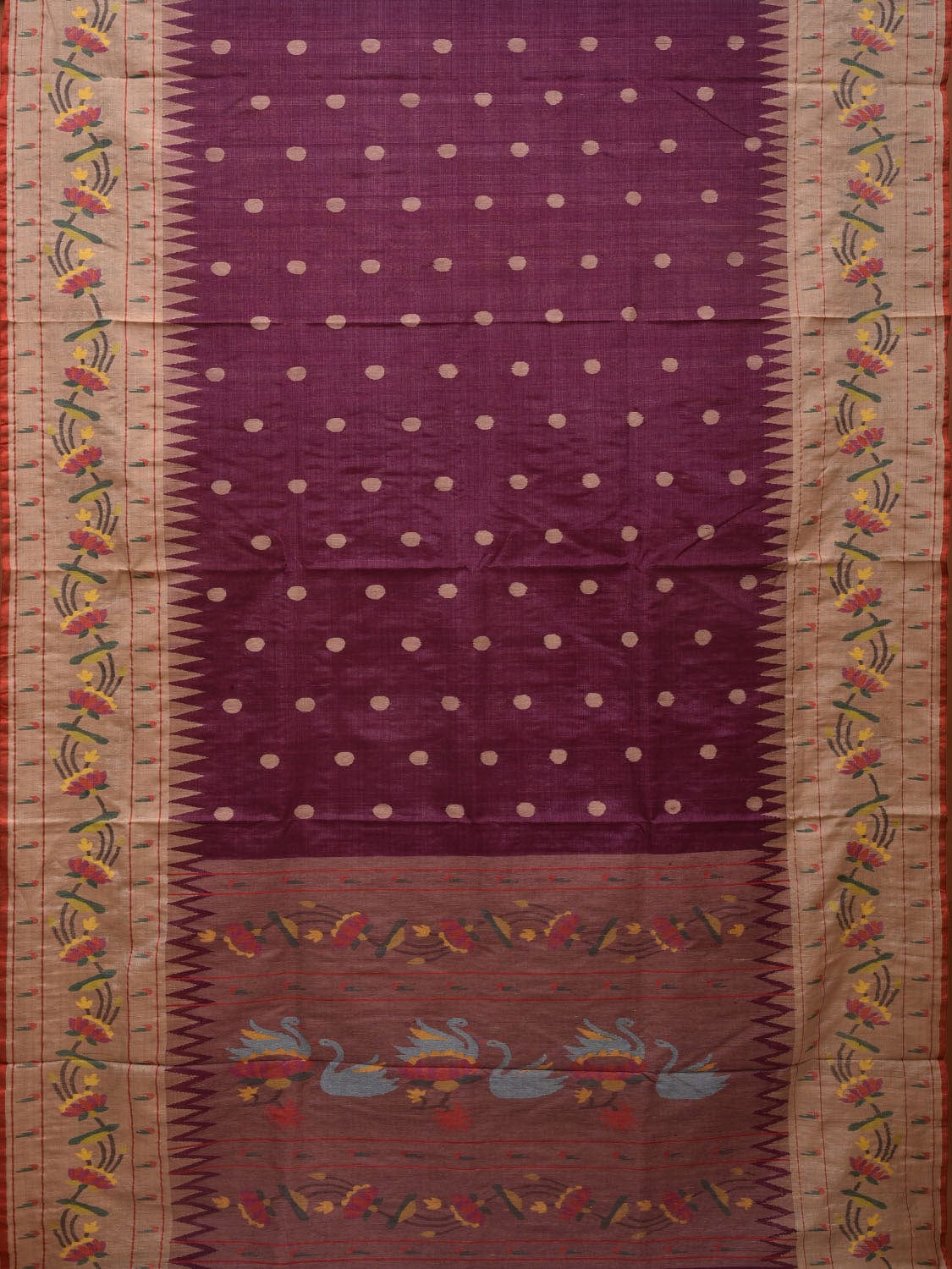 Wine Paithani Tussar Khadi Handloom Saree with Lotus Border Design kh0560