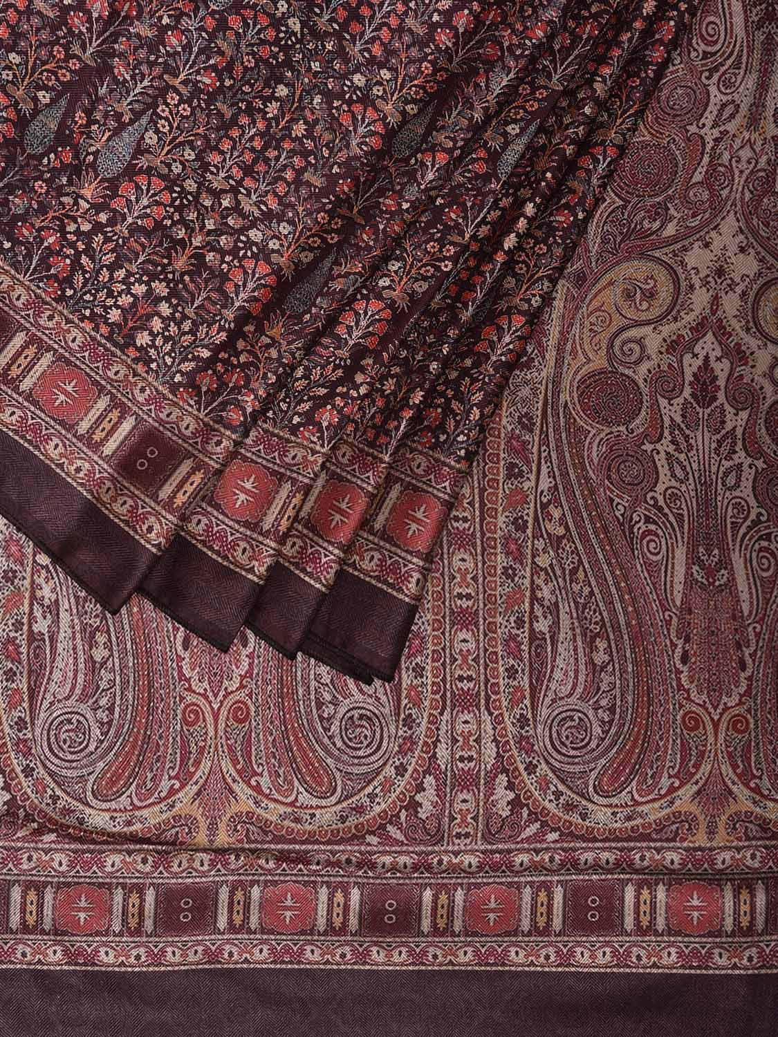 Wine Pashmina Print Viscose Saree with Floral Body and Pallu Design o0662