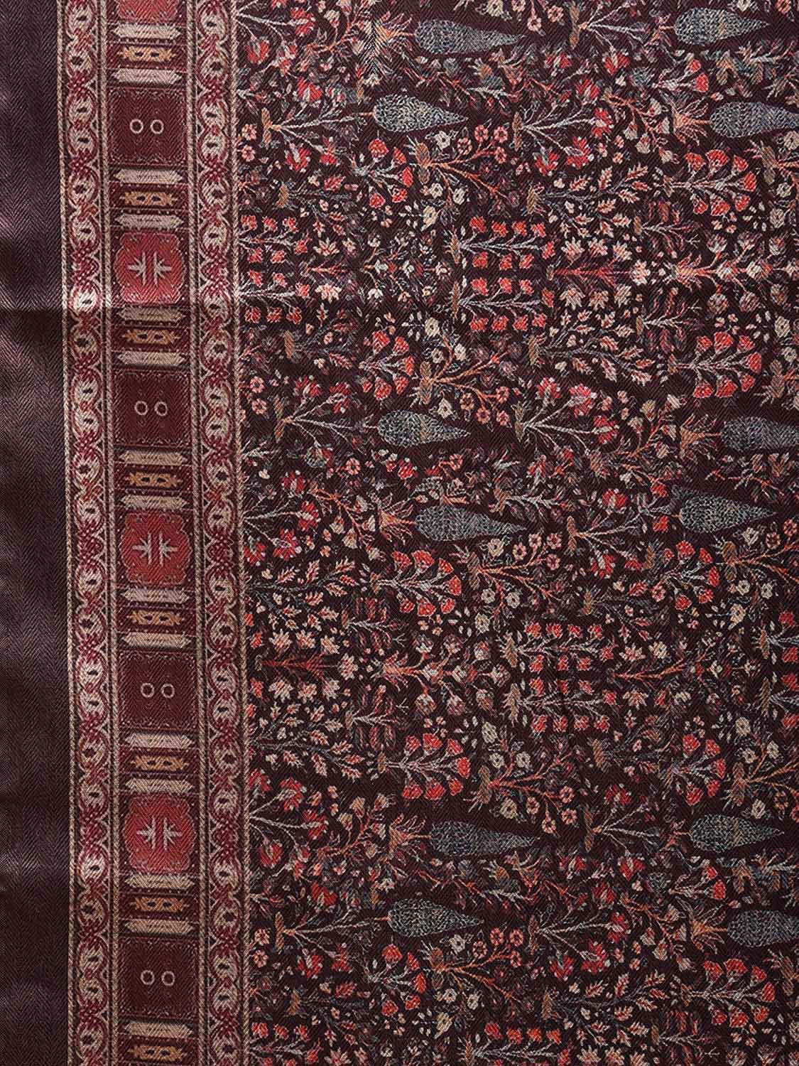 Wine Pashmina Print Viscose Saree with Floral Body and Pallu Design o0662