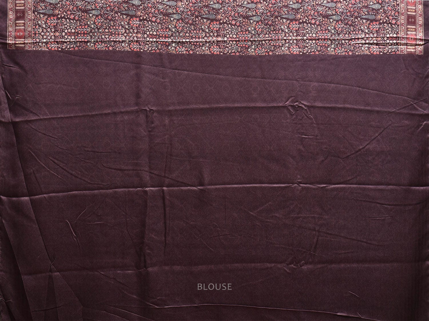 Wine Pashmina Print Viscose Saree with Floral Body and Pallu Design o0662