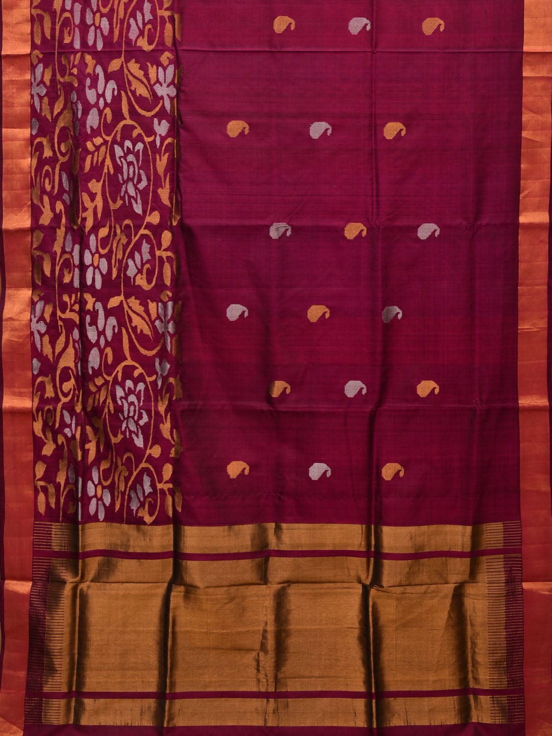 Wine Uppada Silk Handloom Saree with One Side Border Design u1974