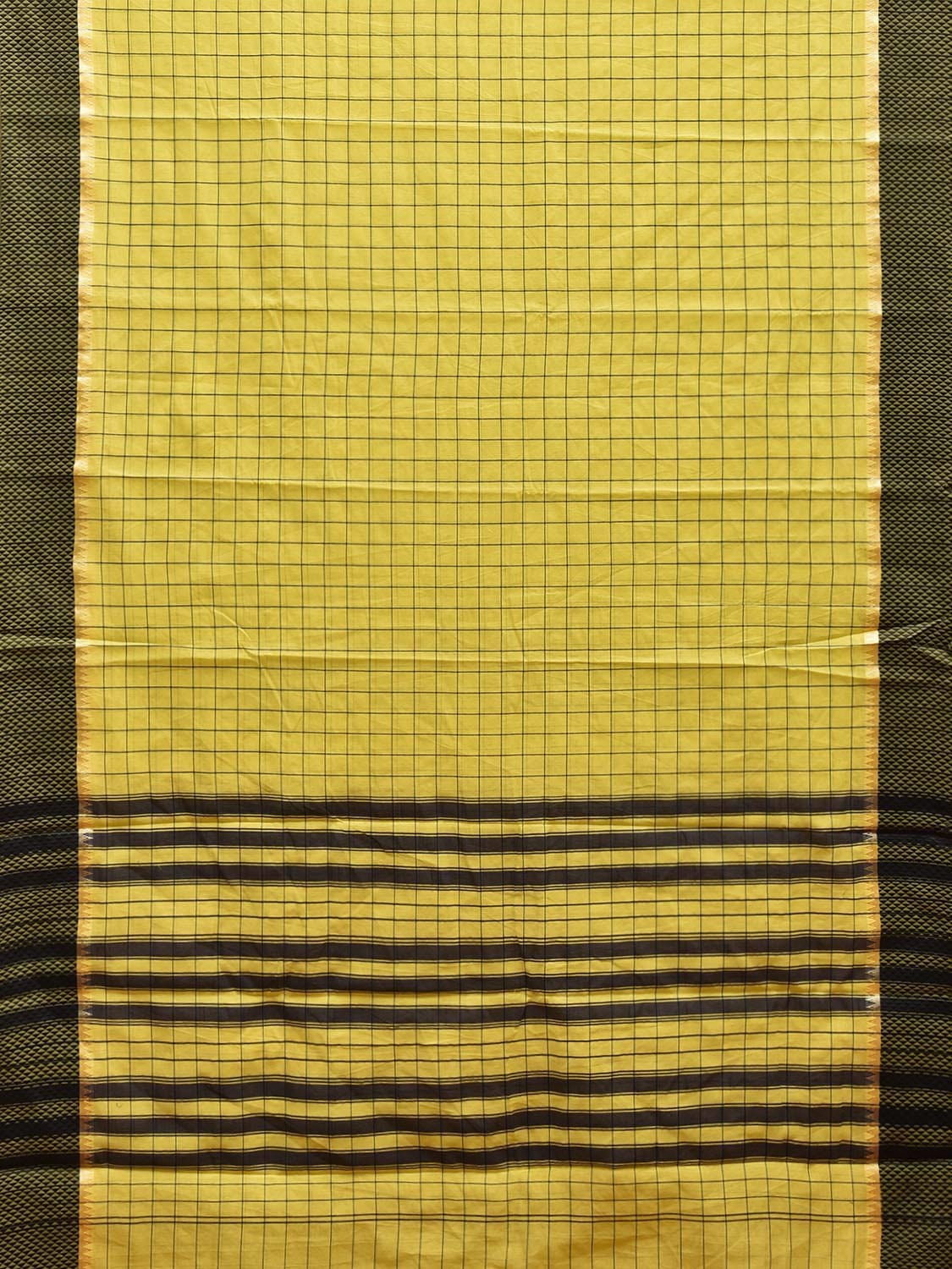 Yellow and Black Bamboo Cotton Saree with Big Checks Design No Blouse bc0620