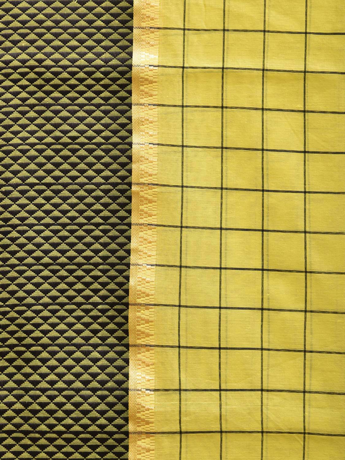 Yellow and Black Bamboo Cotton Saree with Big Checks Design No Blouse bc0620