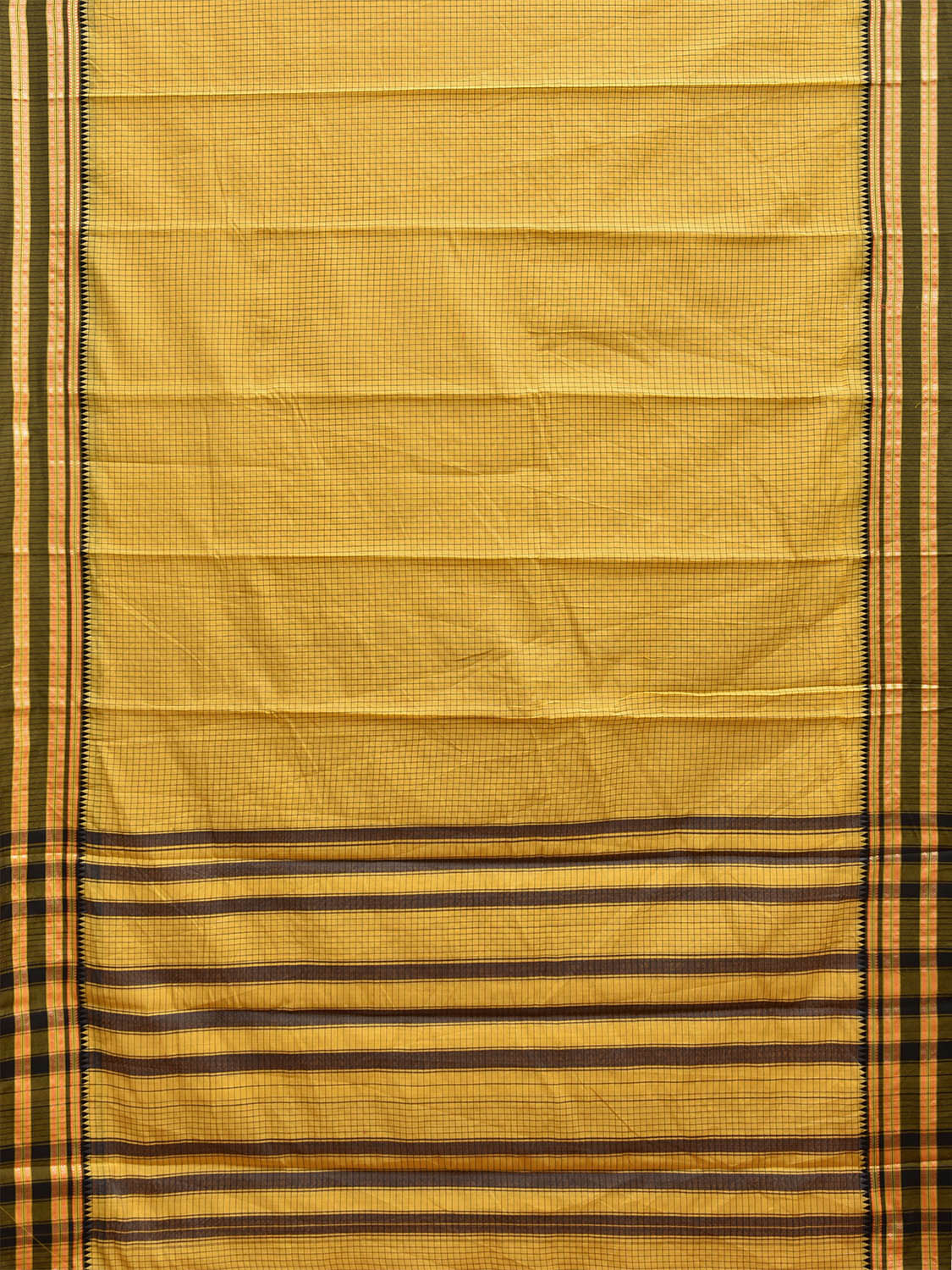 Yellow and Black Bamboo Cotton Saree with Checks Design No Blouse bc0665