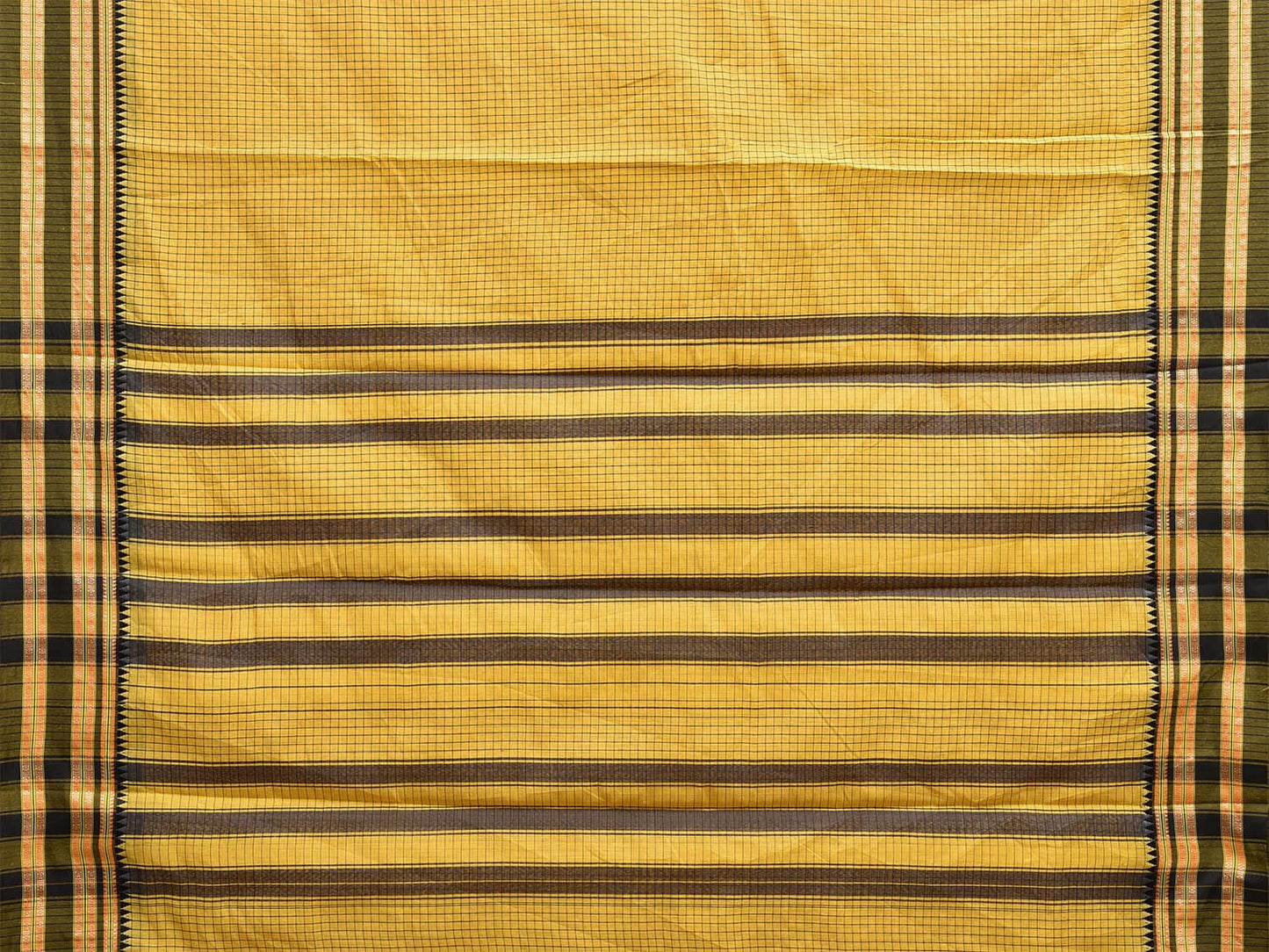Yellow and Black Bamboo Cotton Saree with Checks Design No Blouse bc0665