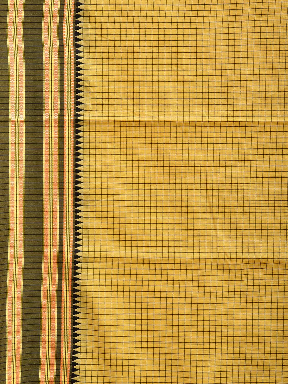 Yellow and Black Bamboo Cotton Saree with Checks Design No Blouse bc0665